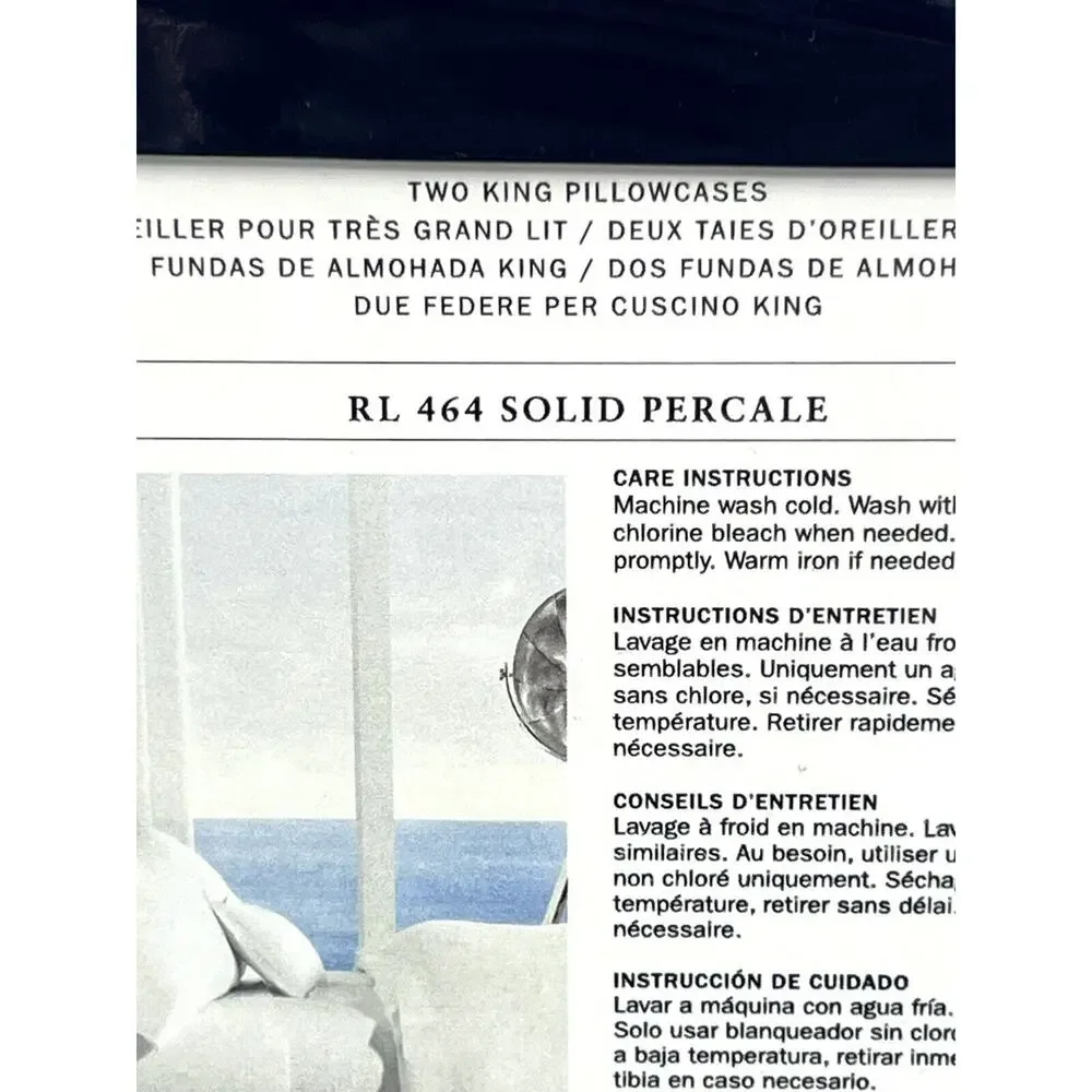 Ralph Lauren RL 464 KING Pair Pillowcases Pale Flannel Cotton Percale Set Of 2